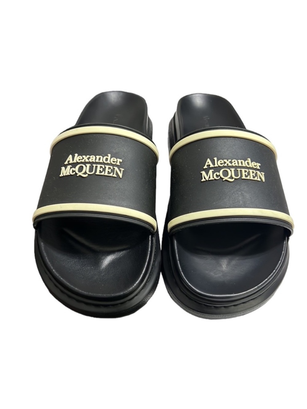 Alexander McQueen Black Oversized Hybrid Signature Slide Sandals Size 41D